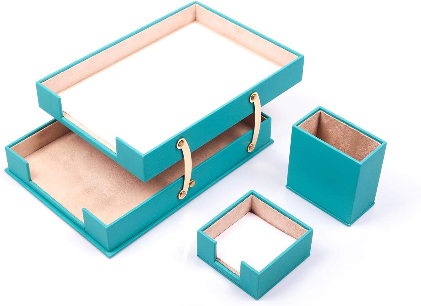 MOOGCO Bonded Set Luxury Leather Desk Pad & Desk Organization Essentials Desk Organizer Leather Desk Organizer (Turquoise)