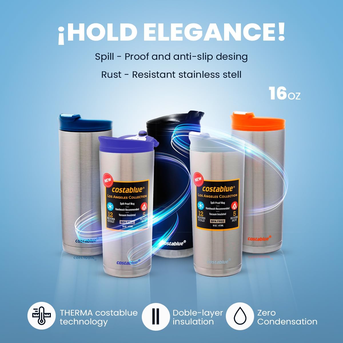 Travel Coffee Mug - 16 Oz. Stainless Steel Insulated Coffee Mug, Leak Proof Tumbler w/Dishwasher Safe Lid, Double Wall Travel Coffee Cup, Reusable Insulated Tumbler for Hot & Cold Beverages