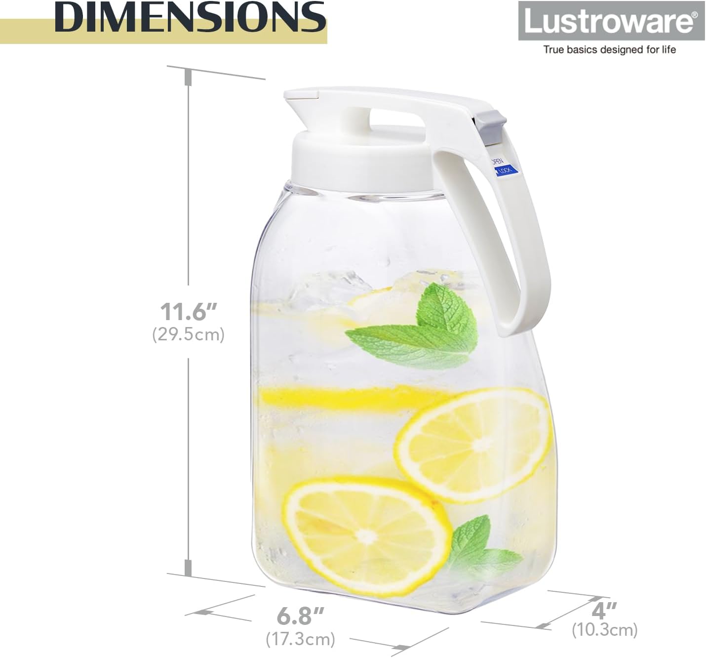 QuickServe Large Airtight Pitcher - 3L (101oz), Heat Resistant, BPA-Free SAN Plastic, One Touch Open & Close, Space-Saving, Made in Japan - White