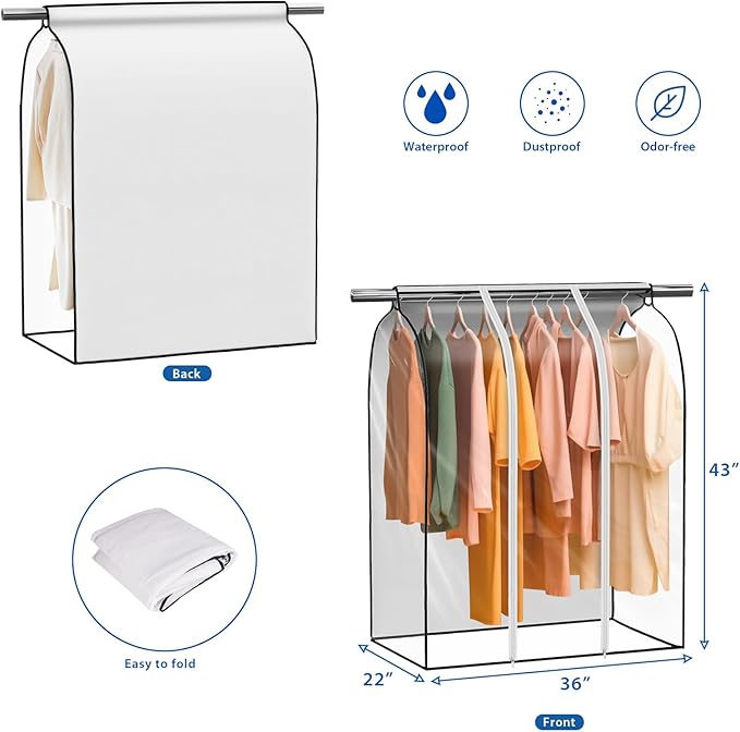 Zilink 43" Clear Hanging Garment Bags for Closet Storage Extra Large Clothes Storage Bag Bottom Enclosed Winter Clothes Storage with 2 Zippers Clothes Protector for Suits,Coats,Shirts,Sweaters