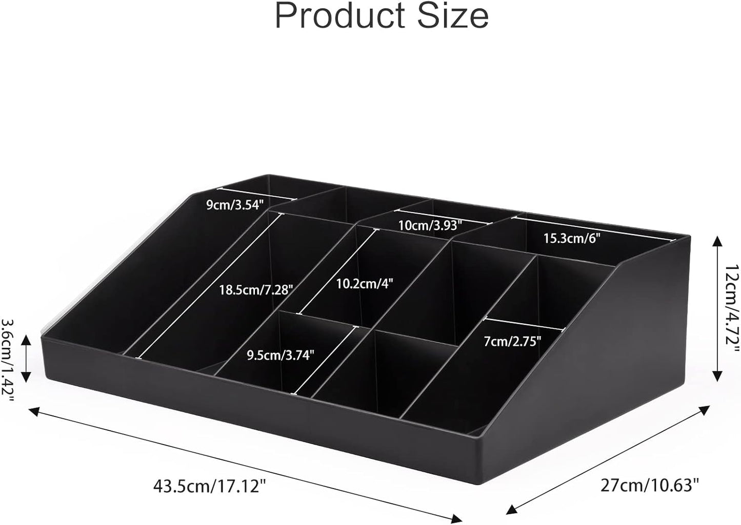 SZQINJI Coffee Condiment Organizer Holder 10-Compartment Break Room Coffee Condiment Caddy Cup Storage Holder Black