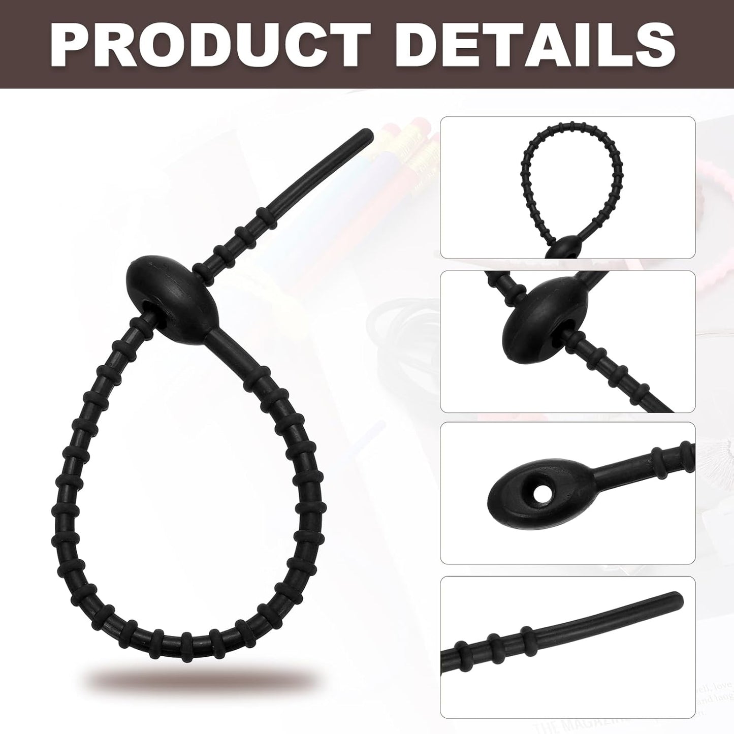 PATIKIL 8 Inch Silicone Cable Ties, 20pcs Rubber Reusable Twist Zip Ties Organizer for Home Office Kitchen Food bags Wires Adjustable Bag Clip, Black