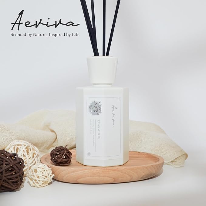 Reed Diffuser Set, 6.7 oz Teakwood Scented Reed Diffusers for Home with Sticks, Home Fragrance Oil Scent Diffuser for Bathroom, Decor & Gift