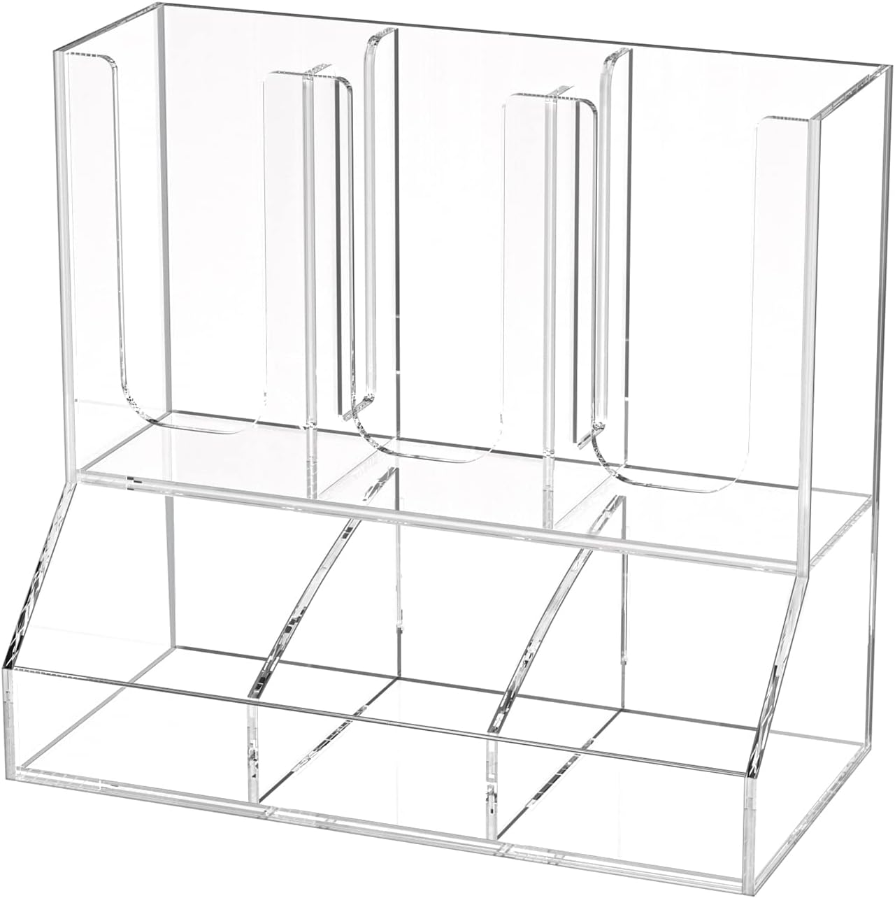 Richboom Cup and Lid Organizer, 6 Compartments with 2 Removable Dividers Coffee Station Countertop Cup Dispenser Condiment Organizer Accessories Caddy for Breakroom, Office, Home - Clear