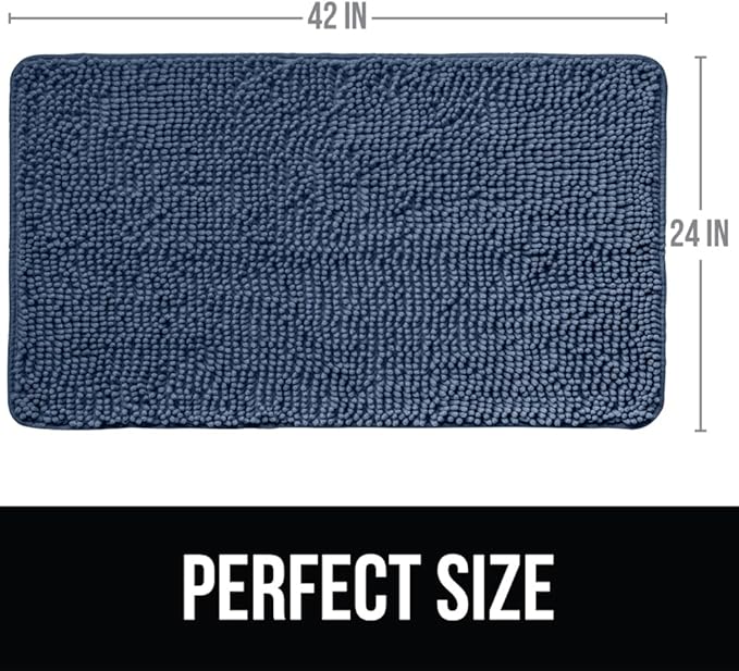 KANGAROO Bathroom Rugs, Chenille Soft Absorbent Bath Rug, Shaggy Shower Mat, Quick Dry Machine Wash Bathmat, Plush Carpet Mats for Tub, Bathtub and Room Home Decor Accessories, 42x24, Navy Blue