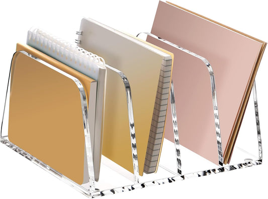 YUXUN Acrylic Mail Sorter for Desk, 4 Compartment Letter & Document Holder with Non-Slip Base, Small File Holders for Bills, Envelopes, Letters,Mails, Papers, Clear Office Supplies for School Home