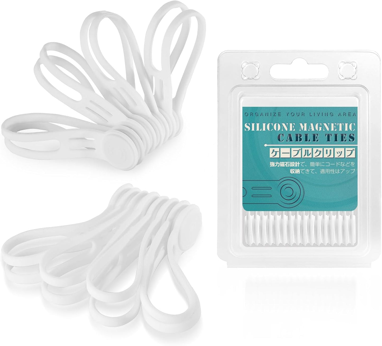 Reusable Silicone Magnetic Cord Ties - Kanemc 4.72 Inch Upgraded Twist Ties Cable Holder Cord Management, Idea For Bookmark, Fridge Magnet, Keychain, Magnetic Hat Clip For Travel (8 Pack, White)