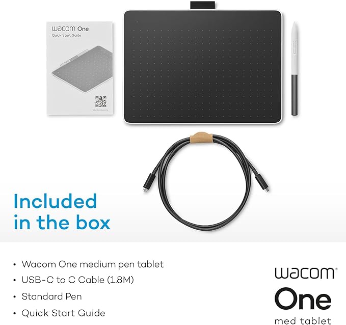 Wacom One Bluetooth Drawing Tablet, Medium 9.9" x 7.1" Compact Graphics Tablet, Entry-Level Creative Design Pad with Creative Software for Chromebook, Mac, Windows PC, Android