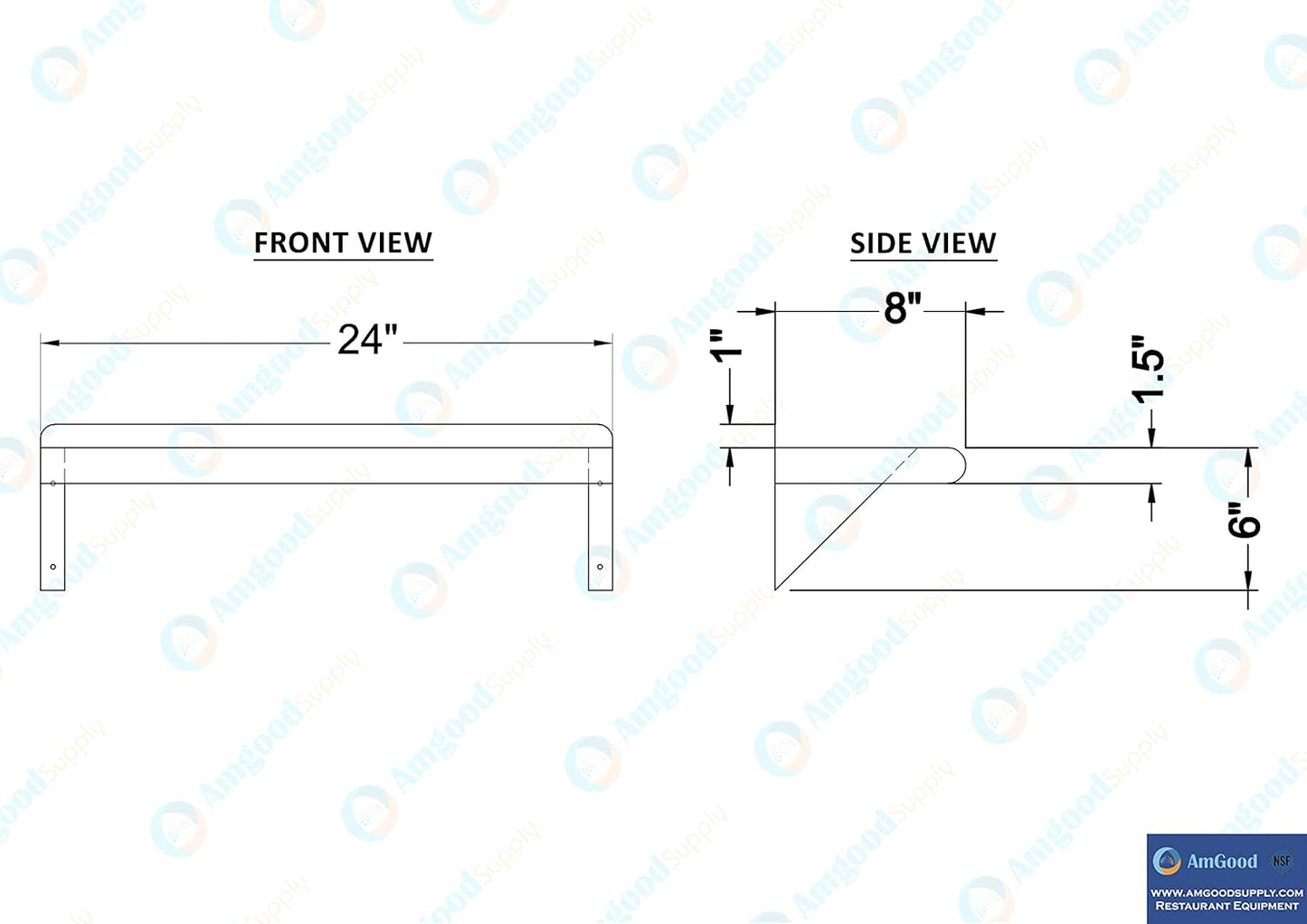 AmGood 8" X 24" Stainless Steel Wall Shelf | Metal Shelving | Garage, Laundry, Storage, Utility Room | NSF | Restaurant, Commercial Kitchen
