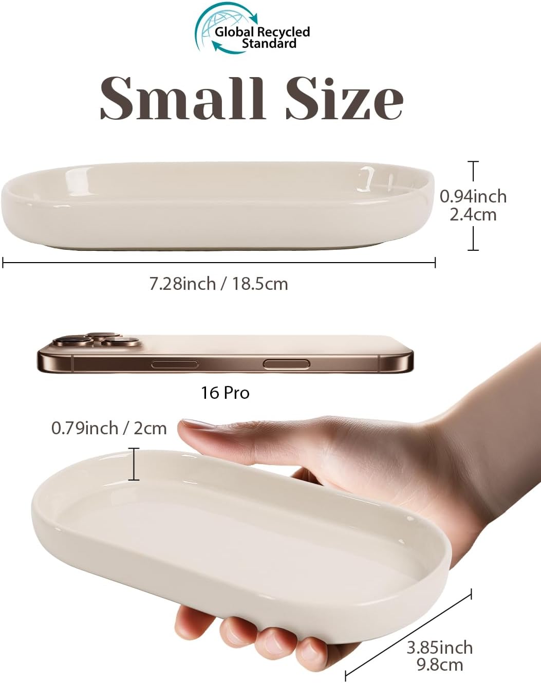 INGOFIN 7" Ceramic Bathroom Vanity Tray Set- 2 Pcs Bathroom Organizer Countertop Tray for Perfume, Jewelry, Small Kitchen Counter Soap Tray, Decorative for Bathroom Vanity and Toilet Tank, Beige