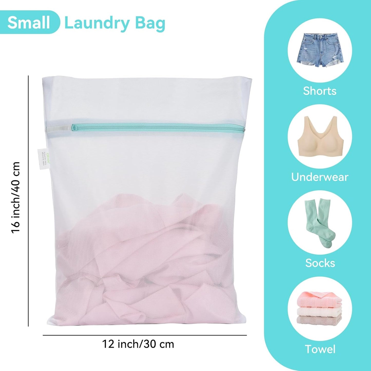 OTraki Mesh Laundry Bag for Delicates 12x16 inch Small Laundry Wash Bags for Washing Machine with Reinforced Zipper Soft Fine Mesh Lingerie Bags for Washing Delicates Bra Socks Underwear, White
