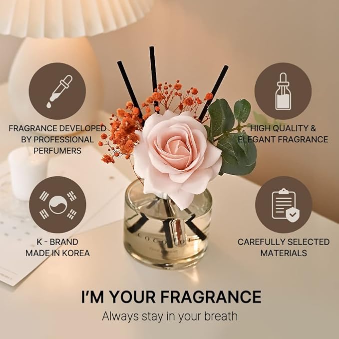 COCODOR Rose Flower Reed Diffuser/White Jasmine/6.7oz/1Pack / Home Fragrance Scent Essential Oil Stick Diffuser for Bedroom Bathroom Home Decor for Women