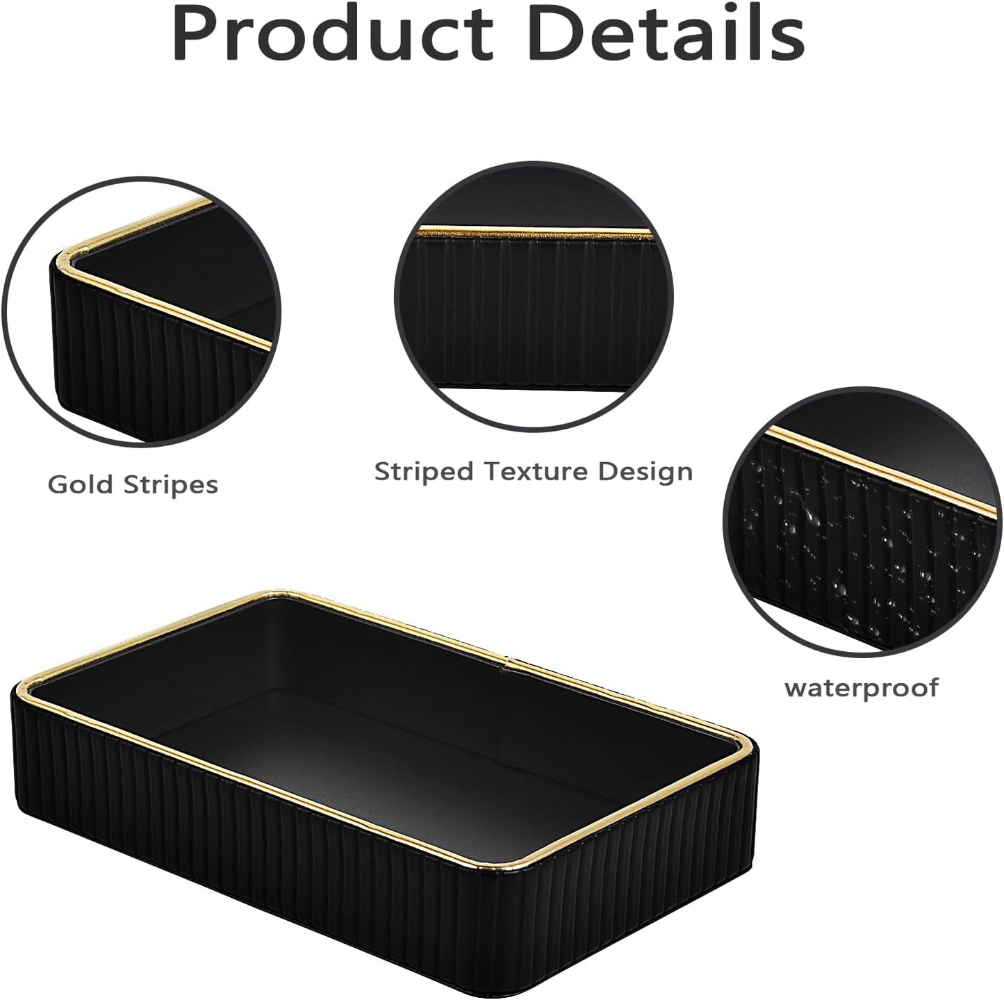 PU Leather Valet Tray,Desk Organizer Tray Nightstand Organizer Trinket Dish Storage Key Bowl Decorative Trays for Phone Wallet Jewelry Watch,Bathroom Bedroom Perfume Vanity Trays,Black