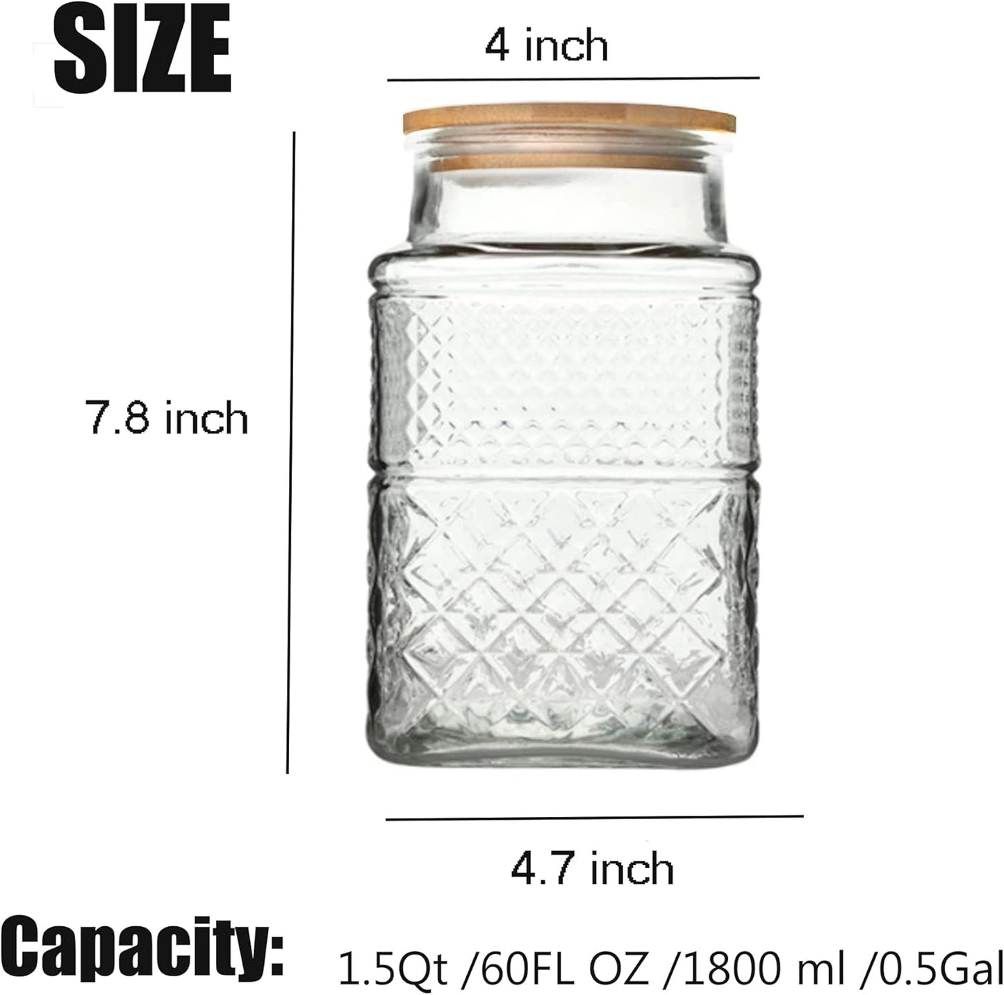 Large Glass Storage Jar, 60 FL OZ Glass Food Storage Containers with Bamboo Lid, Kitchen Containers Cereal Canisters Decorative Jar for Candy Snack Cookies Coffee Tea Nuts Airtight Jars