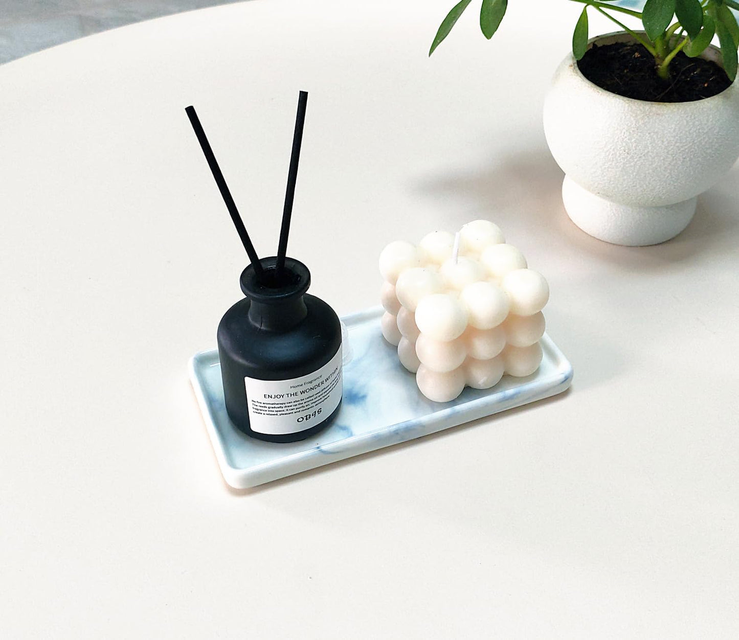 6.4" Porcelain Small Bathroom Tray, Ceramic Countertop and Vanity Tray for Cosmetics, Perfume, Jewelry, Candle - Kitchen Soap Tray for Kitchen Counter (Blue)