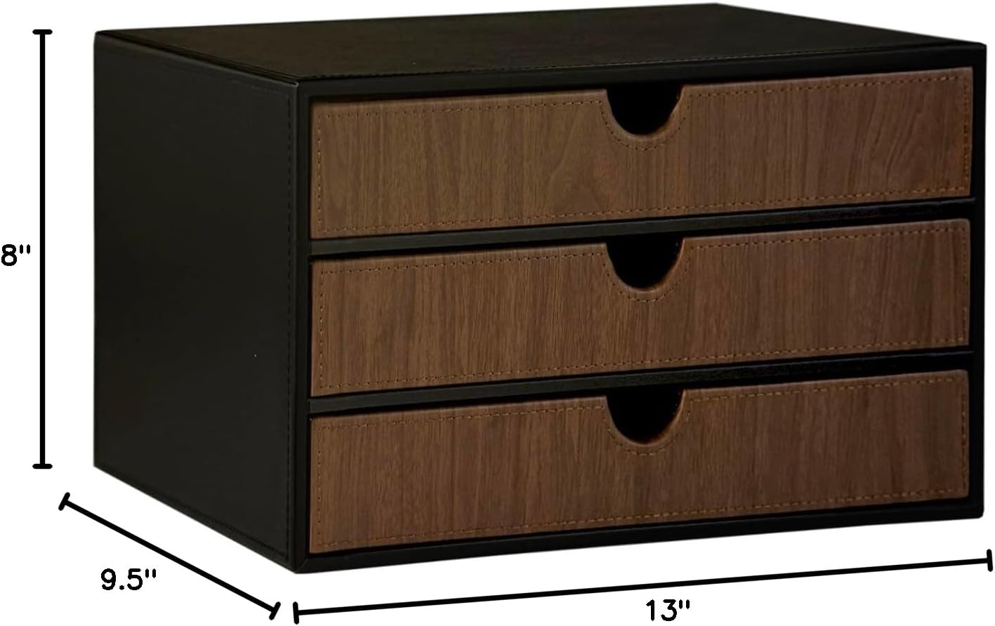 UnionBasic Document Organizer, 3-Drawer File Cabinet Document Storage Box, Office Desktop Filing Organizer, Black with Wood Grain Drawers