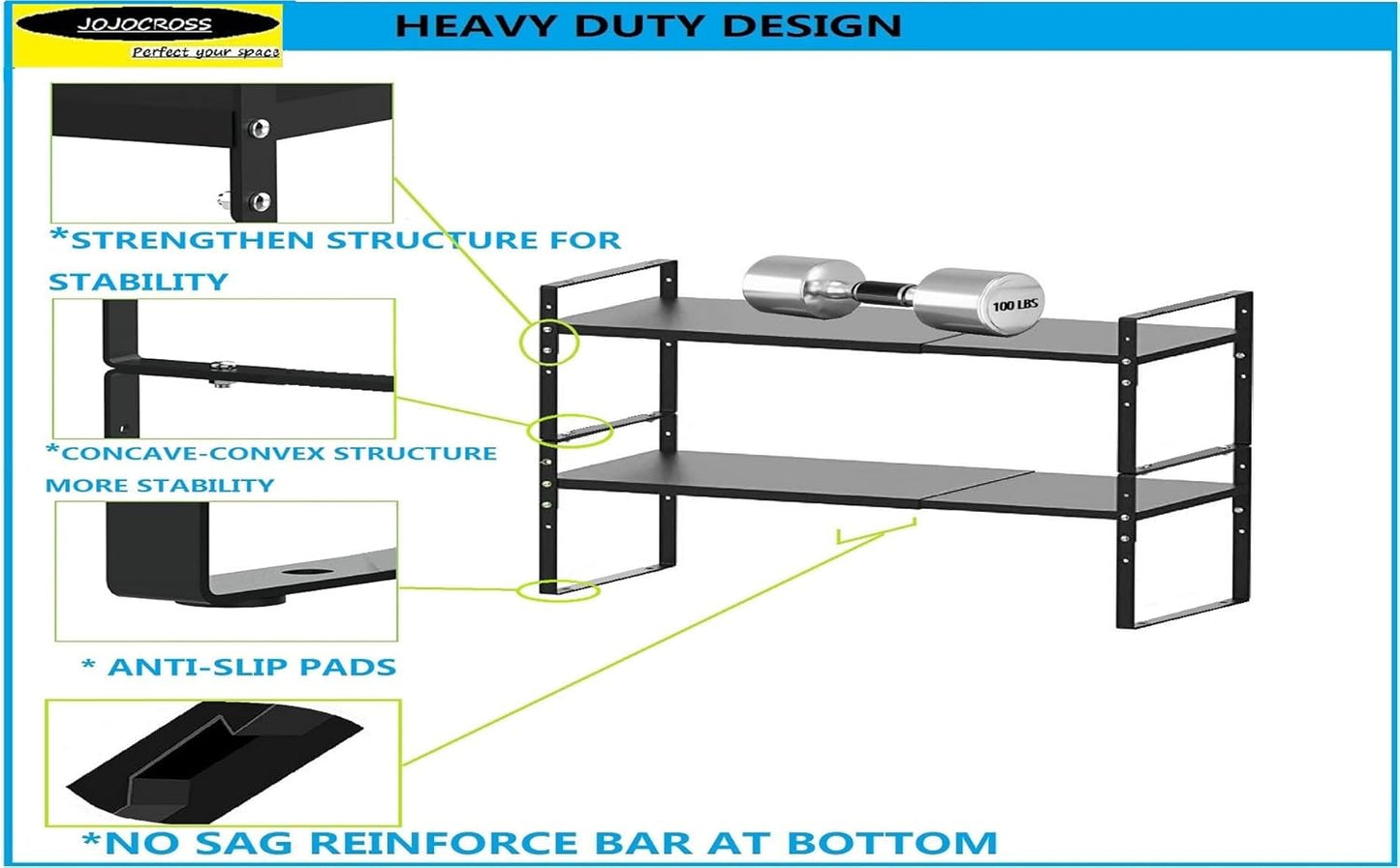 Expandable,Stackable Spice Rack,Seasoning Organizer and Storage,Spices Jar Racks for Cabinet,Countertop, Metal Pantry, Cupboard,Laundry Storages,Heavy Duty(1 PACK/LARGE/BLACK)