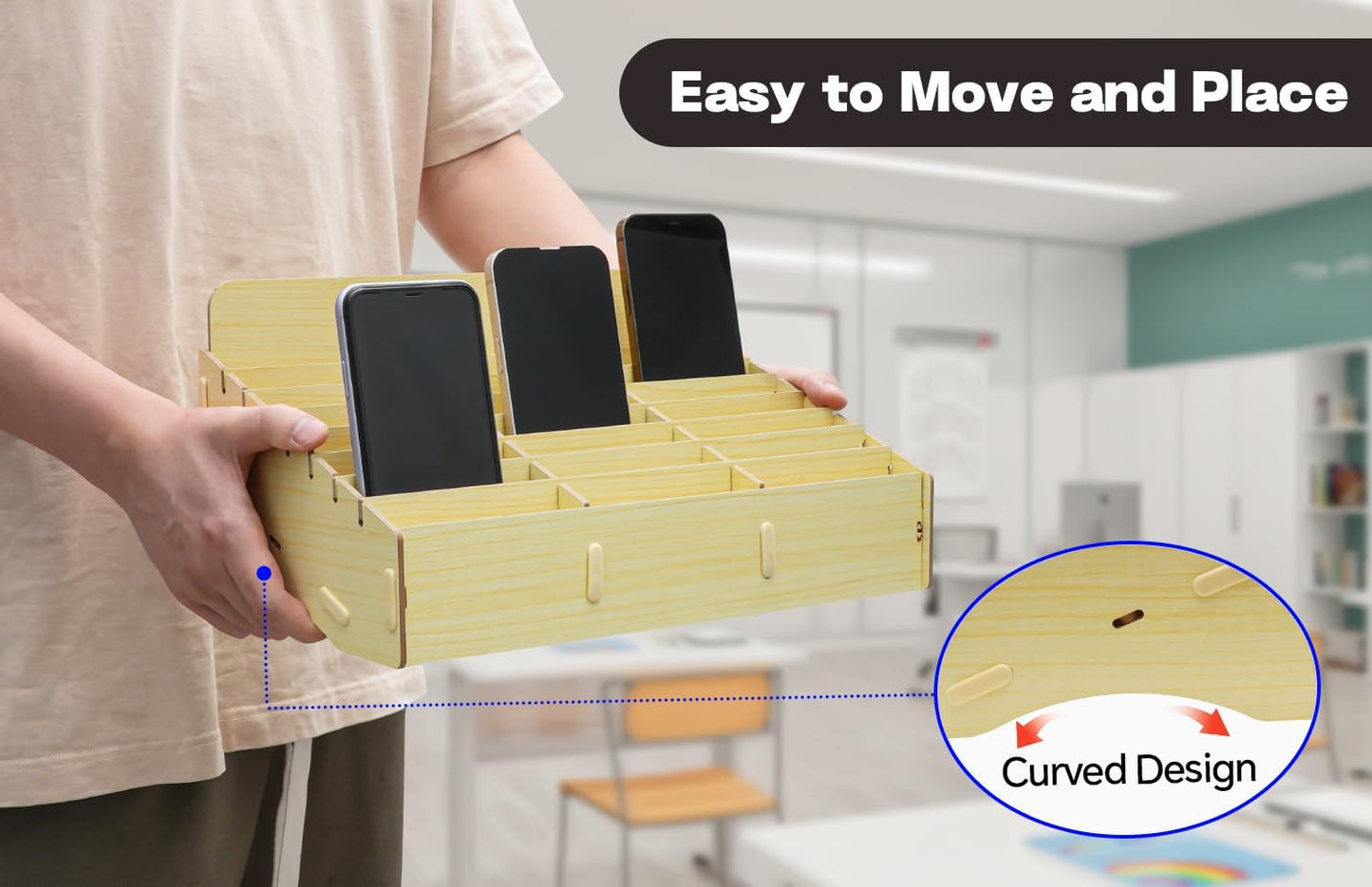 HengTianMei Wooden Desktop Storage Box Mobile Phone Management Storage Box Creative Desktop Office Meeting Finishing Grid Multi Cell Phone Rack Display (New 24)