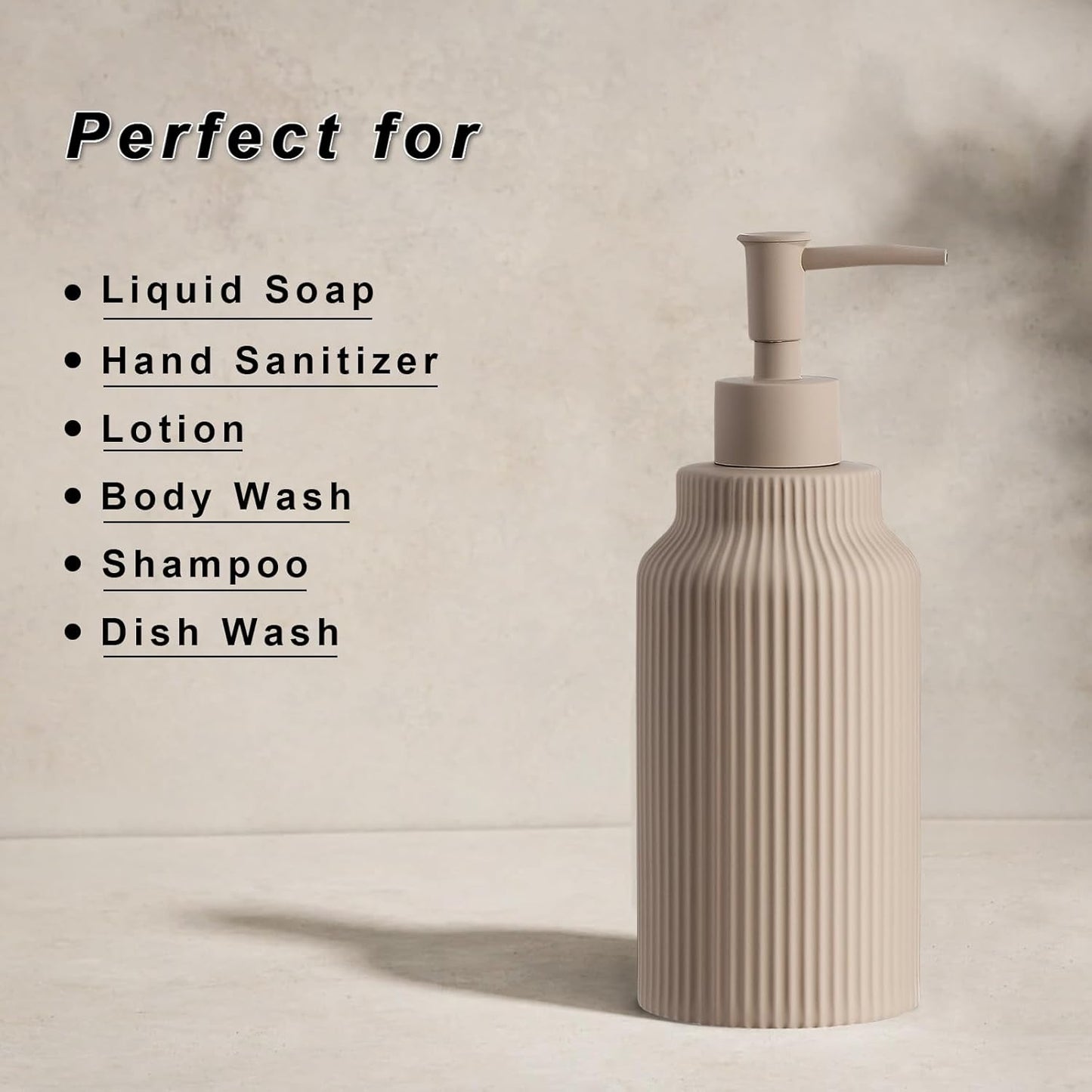 Modern Matte White Soap Dispenser for Bathroom，14oz Ceramic Soft Touch Hand Lotion Dispenser with Pump，Liquid soap Dispenser for Kitchen Rubber Paint (Khaki)