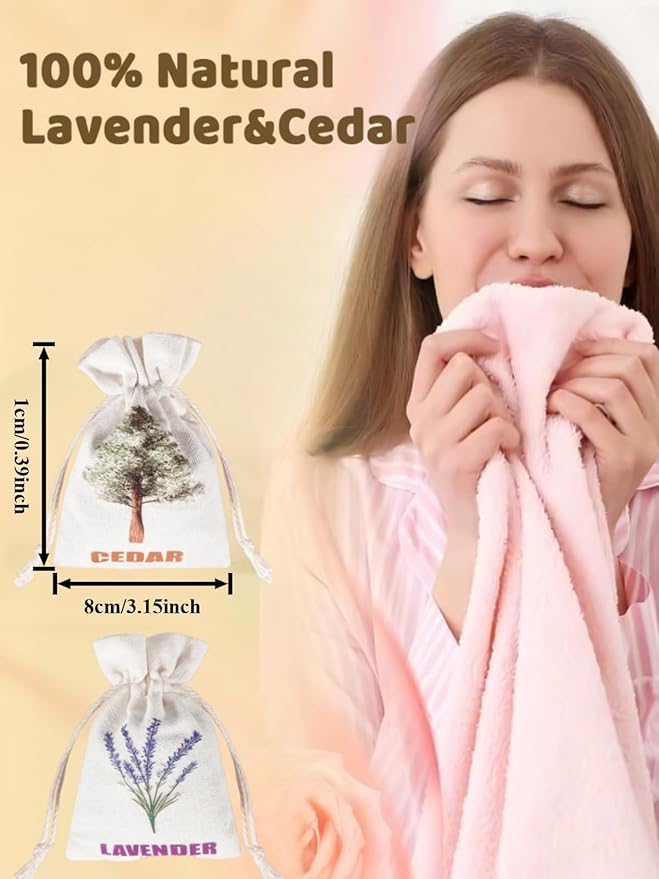 8 Pack Cedar Chips and Natural Dried Lavender Sachets Bags - Stop Clothes Damage, Cedar and Lavendar Home Fragrance Sachets for Drawers and Closets