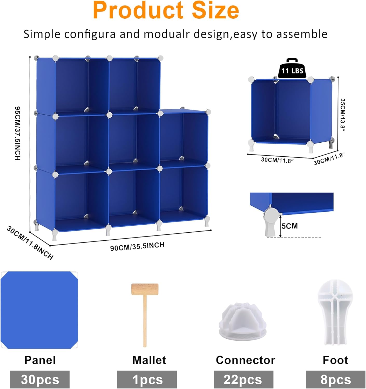 AWTATOS Cube Storage Organizer, 8 Cube Closet Organizers and Storage Shelves, DIY Stackable Bookshelf for Bedroom, Home, Admiral Blue