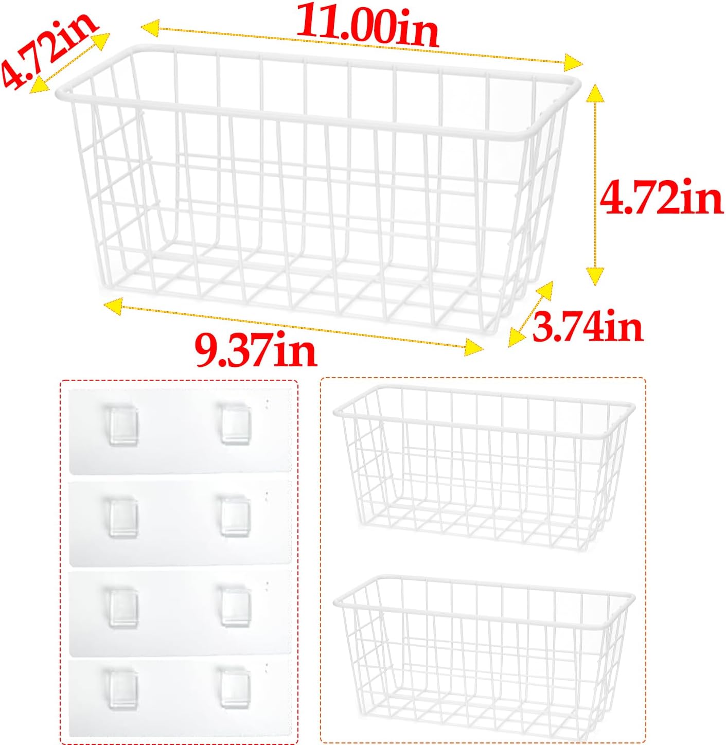 2 Set LeleCAT Hanging Wall Basket Organizer Over the Cabinet Door Adhesive Wire Baskets for Organizing Kitchen Food Pantry Bathroom Shelf Storage No Drilling Wall Mounted,White