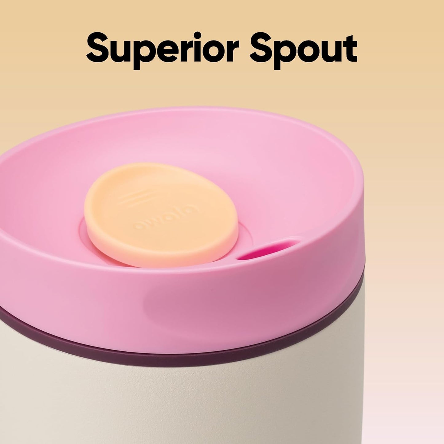 Owala SmoothSip Slider Insulated Stainless Steel Coffee Tumbler, Reusable Iced Coffee Cup, Hot Coffee Travel Mug, BPA Free 12 oz, Pink/Tan (Daybreak)