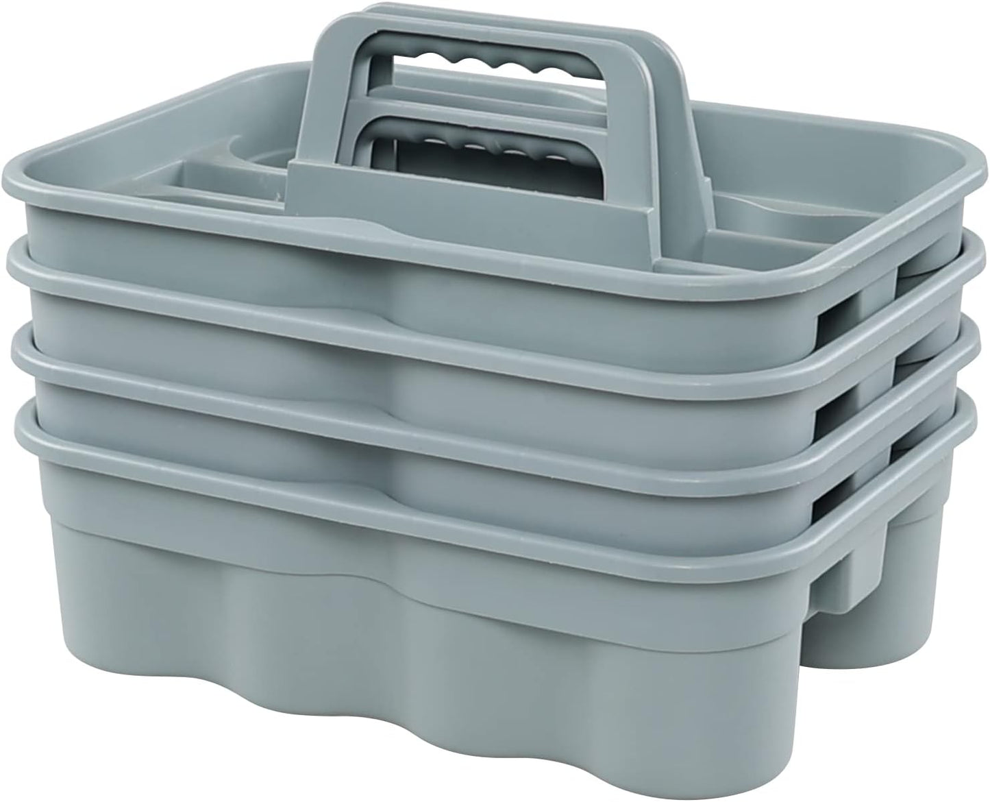 4 Packs Commercial Products Deluxe Carry Caddy, Plastic Cleaning Supplies Caddy with Handle, Gray