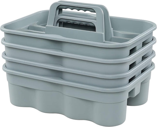 4 Packs Commercial Products Deluxe Carry Caddy, Plastic Cleaning Supplies Caddy with Handle, Gray