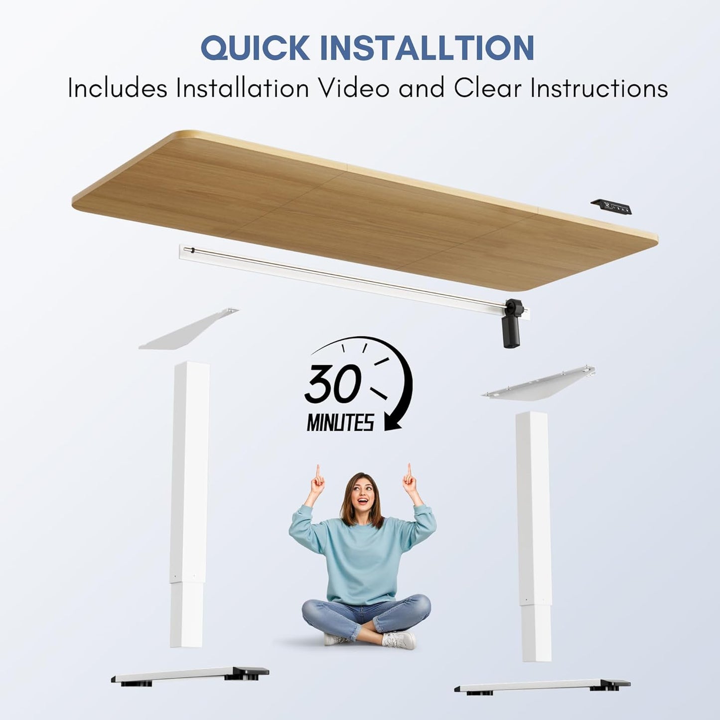 Furmax Electric Height Adjustable Standing Desk Large 63 x 24 Inches Sit Stand Up Desk Home Office Computer Desk Memory Preset with T-Shaped Metal Bracket, Wood
