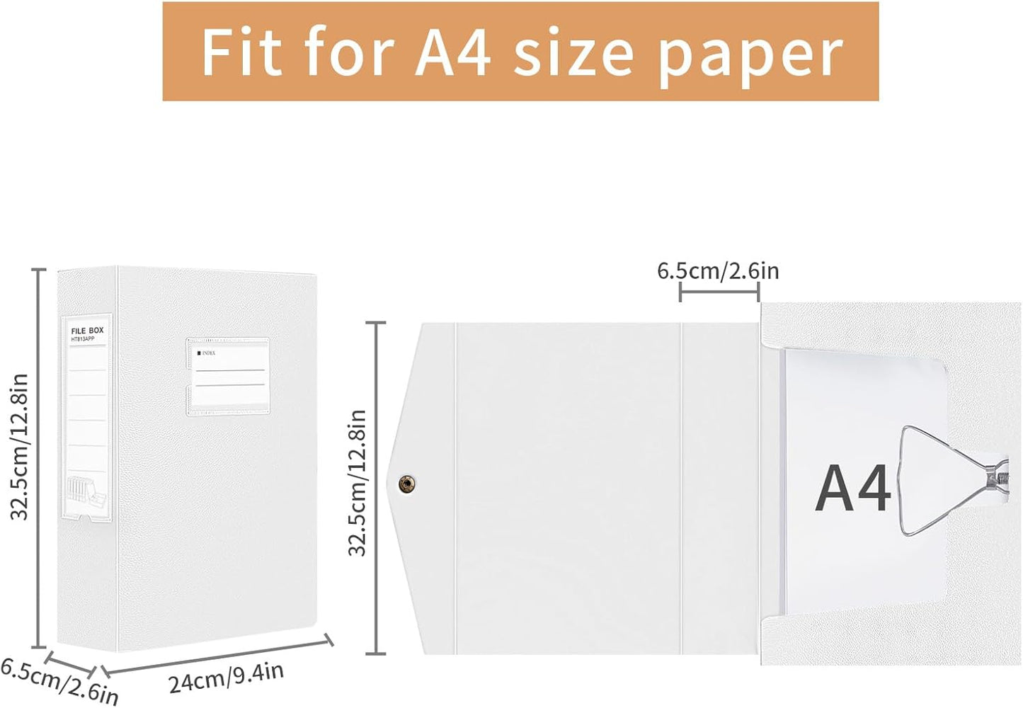 HUA JIE 2 Pack A4 Storage File Boxes Archives Case,65mm Spine,Box File Document Storage Box with Metal Clip for Office School -White