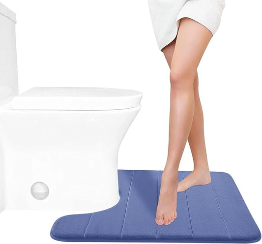 Yimobra Memory Foam Toilet Bath Mat U-Shaped, Soft and Comfortable, Super Water Absorption, Non-Slip, Thick, Machine Wash and Easier to Dry for Bathroom Commode Contour Rug, 24 X 20 Inches, Navy Blue