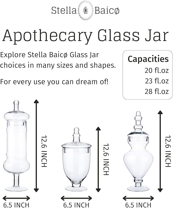 3-Pack Glass Apothecary Jars with Lids – Decorative Candy Storage Containers for Wedding, Buffet, Kitchen (H: 9", 12.5", 14")