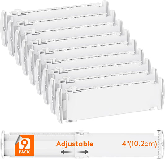 Lifewit 9 Pack Drawer Dividers 4" High, 13.8-22.5" Dresser Drawer Divider, Adjustable Drawer Organizers for Clothes, Plastic Drawers Separators for Dresser, Bedroom, Bathroom, Kitchen, Office