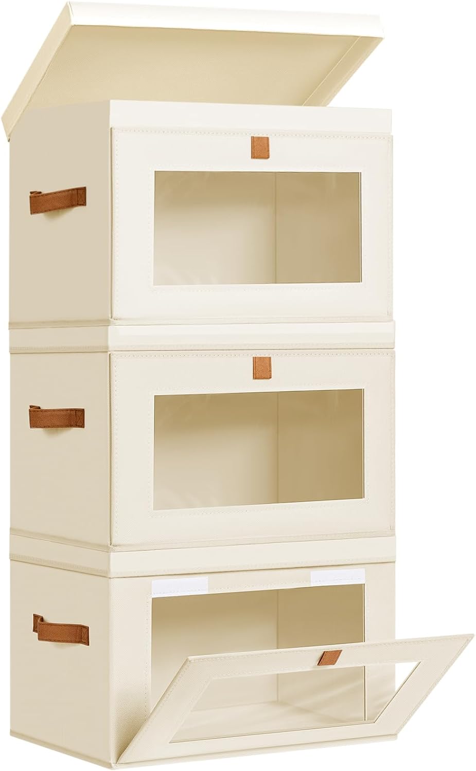 DIMJ Storage Bins with Lids - 3 Pack Large Fabric Closet Organizer with Window & Handles, Collapsible Decorative Storage Boxes for Shelves Under Bed, Books Clothes Blankets Sweaters Organization