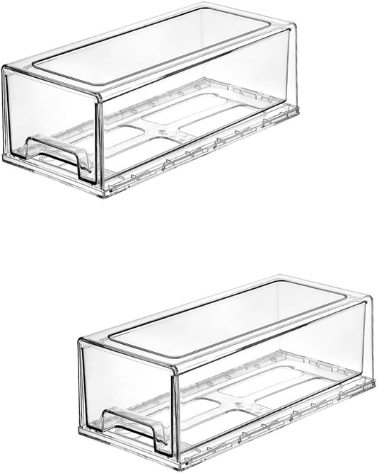 PeJeyiee 2 Pack Stackable Pull-Out Storage Drawers，Plastic Clear Organizer Bins with Handles，Easily Clean for Craft, and Toy Organization，Kitchen Undersink，Cabinet，Fridge，Closet，Pantry，Office，Bathroom