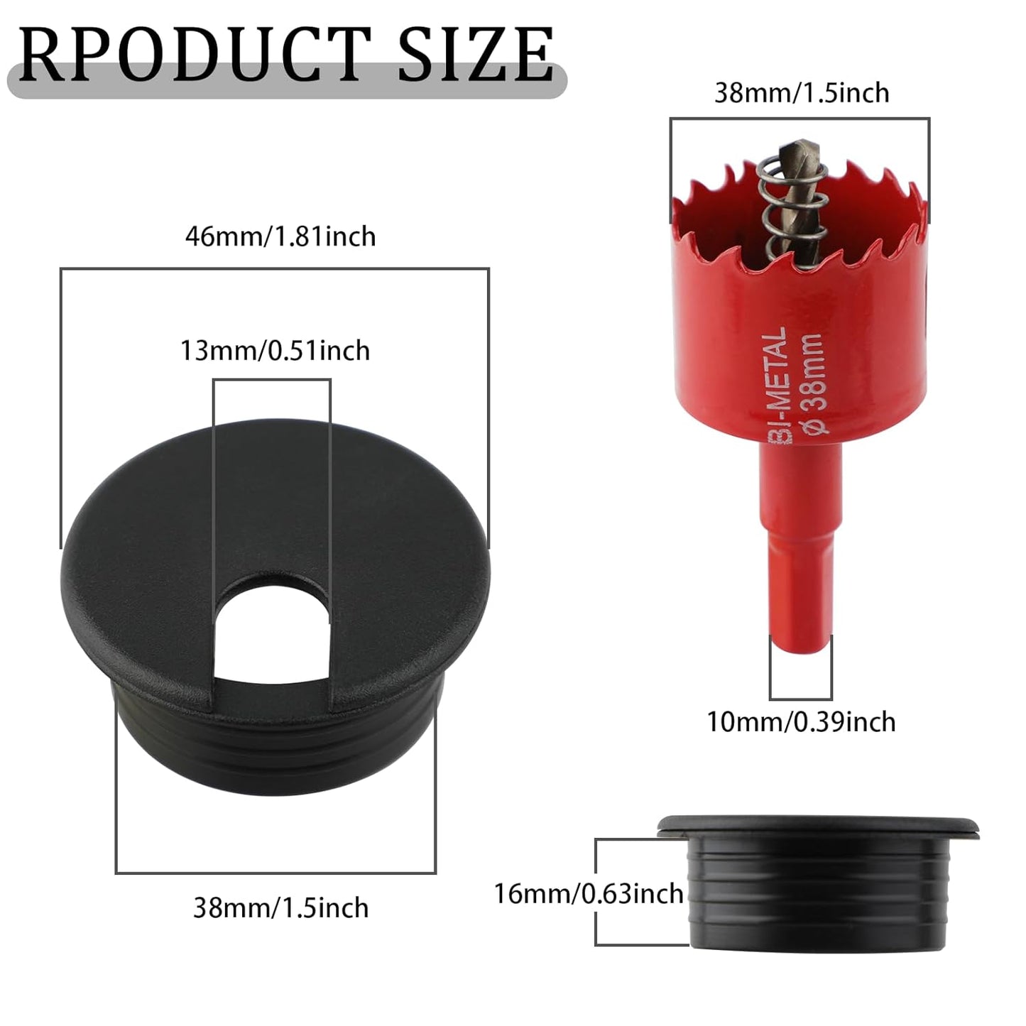 1.5 Inch(38mm) Desk Grommet,13 Pieces Wire Grommet, Desk Hole Cover for Cables with Hole Saw,Plastic Cable Cord Wire Hole Cover for Desk, Table,Cabinet,Countertop and Other Furniture(Black)