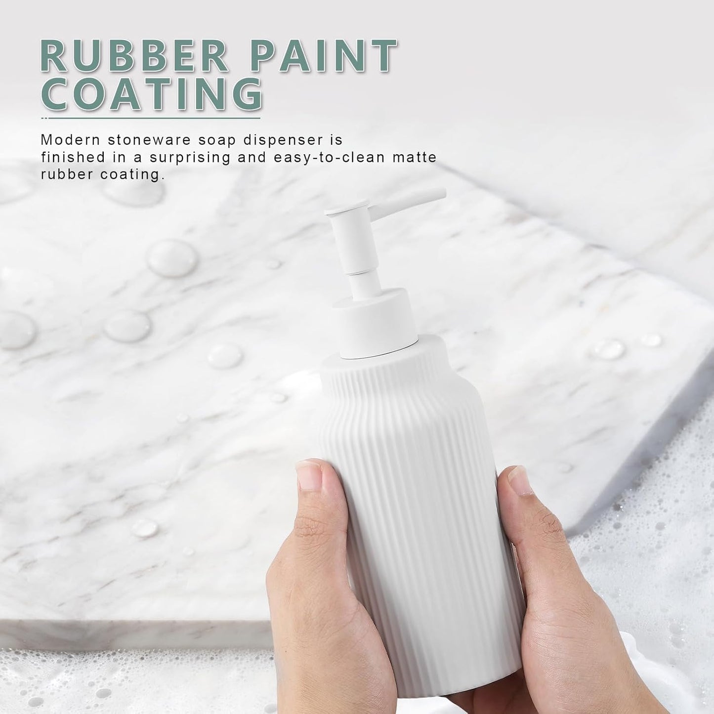 Modern Ceramic Soap Dispenser for Bathroom，14oz Ceramic Soft Touch Hand Lotion Dispenser with Pump，Liquid soap Dispenser for Kitchen Rubber Paint (White)