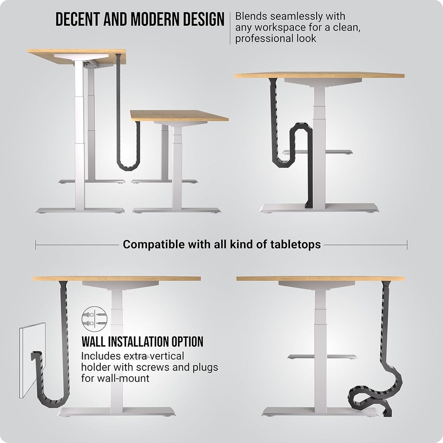 Under Desk Cable Management Vertebrae - Perfect for Sit Stand Desk - Wire Management - Adjustable Length - Flexible Cable Spine - Black, 133 cm