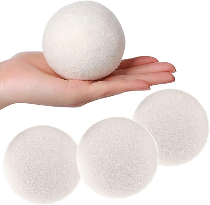 Wool Dryer Balls Organic Premium | 4 Balls XL, Ethically & Humanely Made, Natural Fabric Softener, Laundry Dryer Balls Reusable, Wrinkle Release, Organic Fabric Softener Ball, Say No! to Dryer Sheets