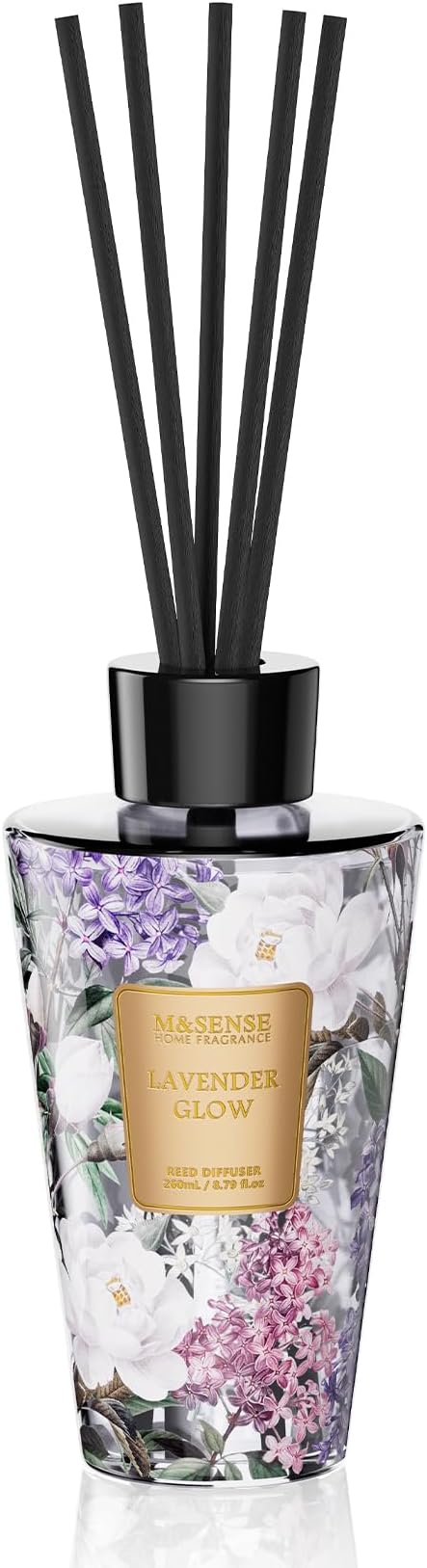 M&SENSE Lavender Glow Reed Diffuser Set - 8.79fl oz Home Fragrance Non-Toxic Essential Oil Diffuser with Sticks, Air Freshner Gifts for Bathroom Shelf Decor