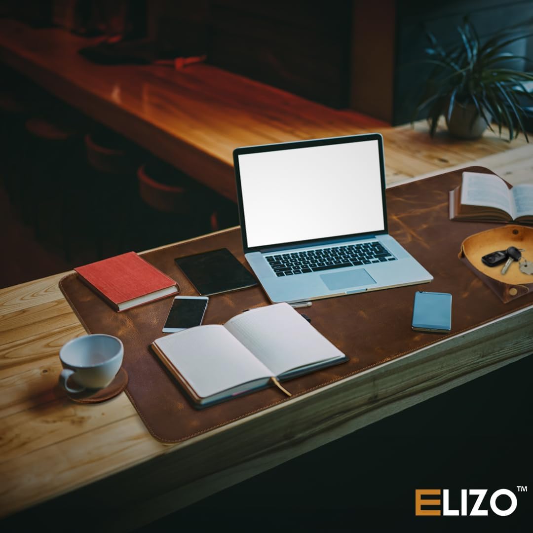 ELIZO Leather Desk Pad Real Leather Desk Mat Thick (3mm) Double Layer (31x15.6) Cover Blotter Desk Protector Large Computer Mat for Keyboard Mouse Pad Table Laptop Mat Office Desktop Accessories