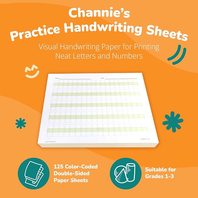Channie’s Practice Handwriting & Printing Paper Workbook One Page A Day, 250 Pages Front & Back, 125 Sheets, Grades PreK – 1st, Size 8.5” x 11” Summer School, Summer Bridge