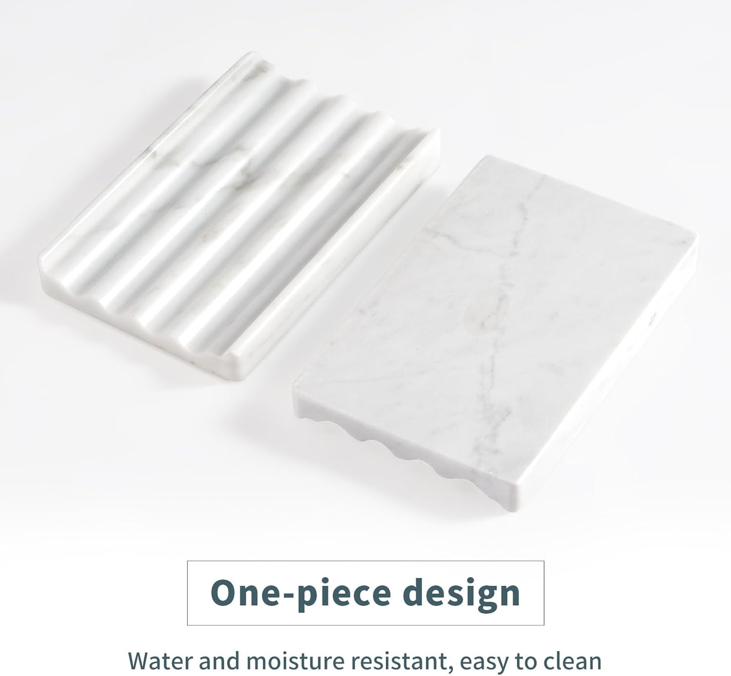 2 Pcs Soap Holder for Bathroom, Marble Soap Dish for Kitchen Countertop, Bathroom Tray with Creative Wavy Design, Soap Saver for Bath Tub, Sponges, Italian Natural Stone(Bianco Carrara)