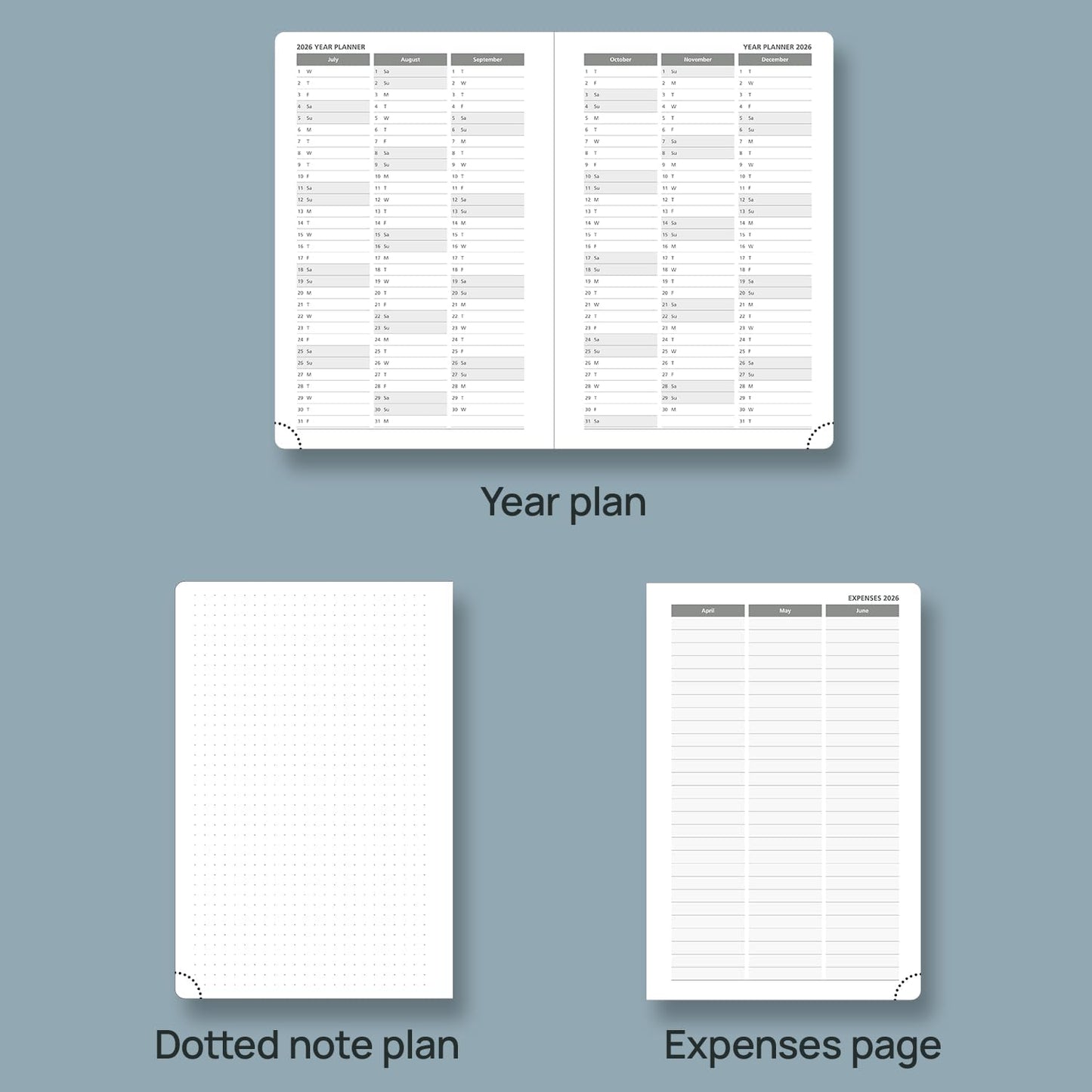 POPRUN 2026 Daily Planner One Page Per Day A5 Size Calendar (5.75" x 8.5") - 12 Months Hourly Appointment Book with Hardcover, Pocket, Pen Holder - Haze Blue