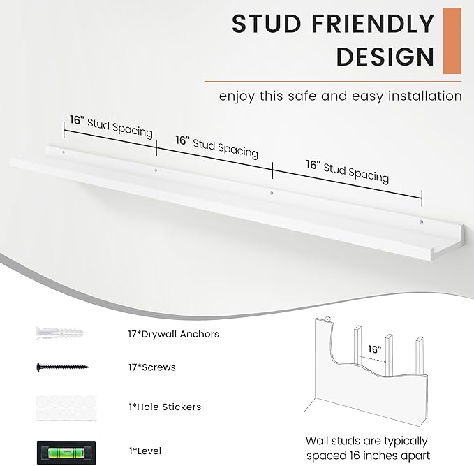 Floating Picture Ledge Shelves Set of 4, 56 Inch Long Large Nursery Book Shelf for Toys Storage Kids Bookshelf Wall Mounted Living Room Bedroom Decor Frames