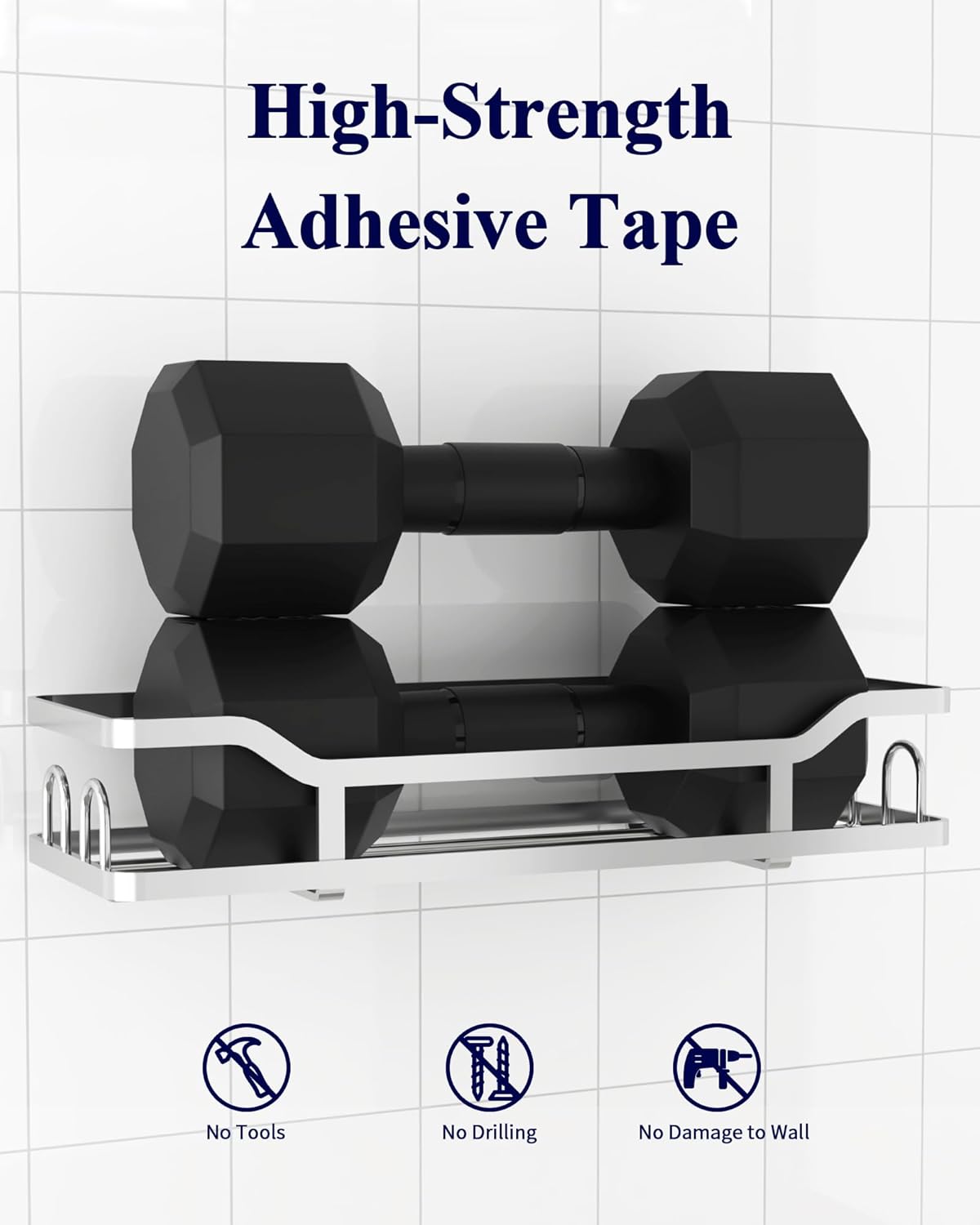 Kitsure Shower Caddy Extra Large - Adhesive Shower Organizer, Stainless Steel Shelf for Inside Shower, No Drill Bathroom Organizers and Storage, Home Decor Accessories, 2 Pack,Sliver