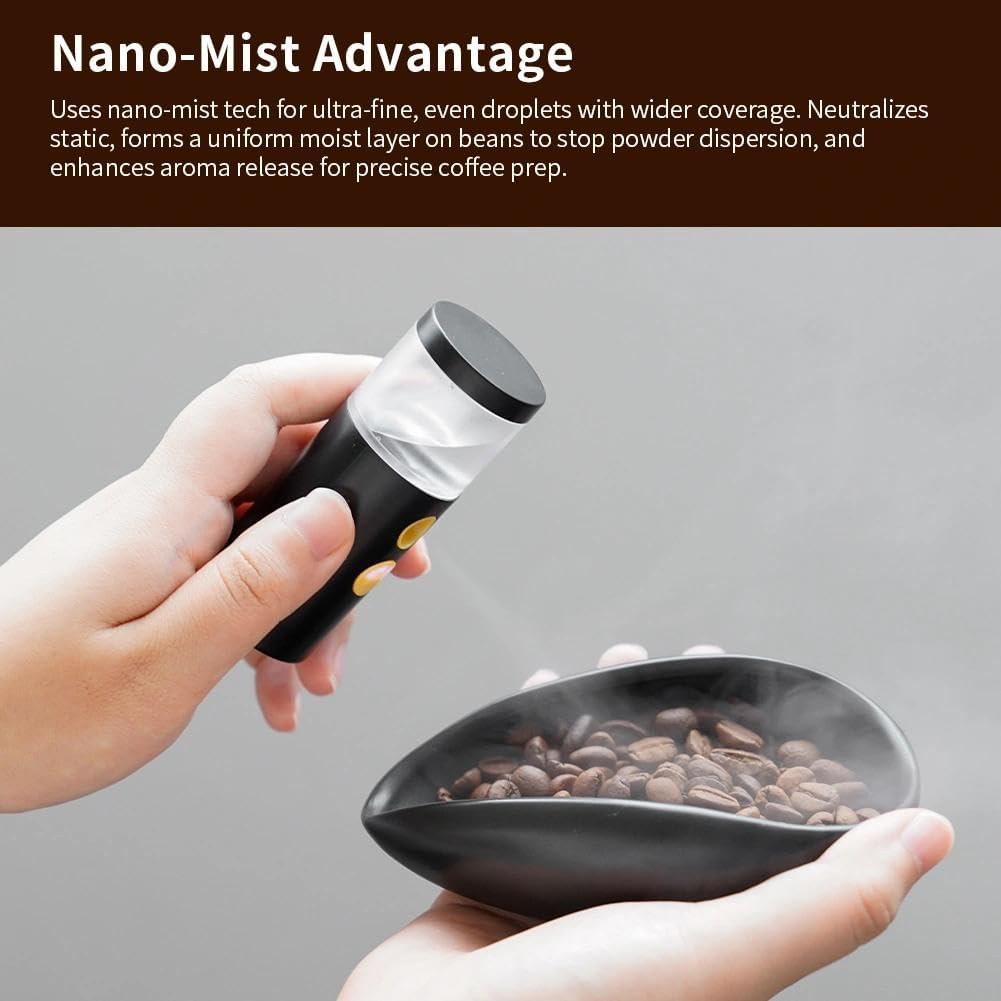 watchget 20ml Cylindrical Coffee Bean Atomizer Rdt Sprayer for Reducing Coffee Powder Static, Portable Electric Nano-Atomizer Rechargeable Espresso Sprayer, Black