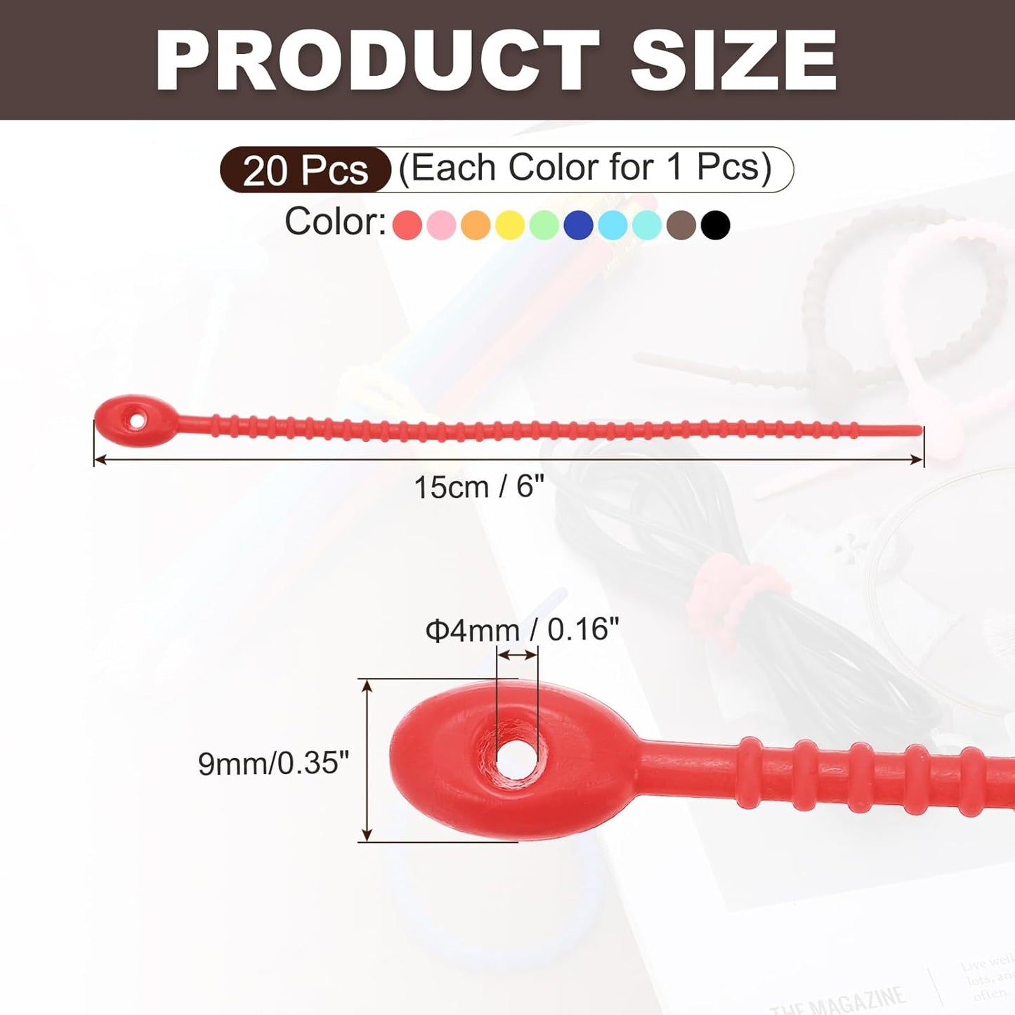 PATIKIL 6 Inch Silicone Cable Ties, 20pcs Rubber Reusable Twist Zip Ties Organizer for Home Office Kitchen Food bags Wires Adjustable Bag Clip, Colorful