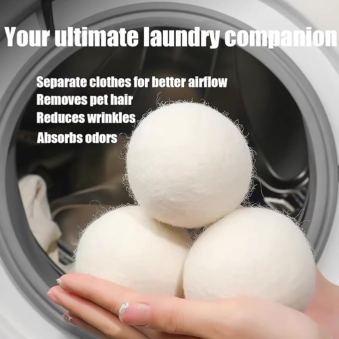 6 Pack Wool Dryer Balls Laundry Reusable Anti Static, Cotton Balls Wool Laundry Balls for Dryer Reduces Clothing Wrinkles Natural Fabric Softener Last 1000+ Loads (White, 2.75 in/7 cm)
